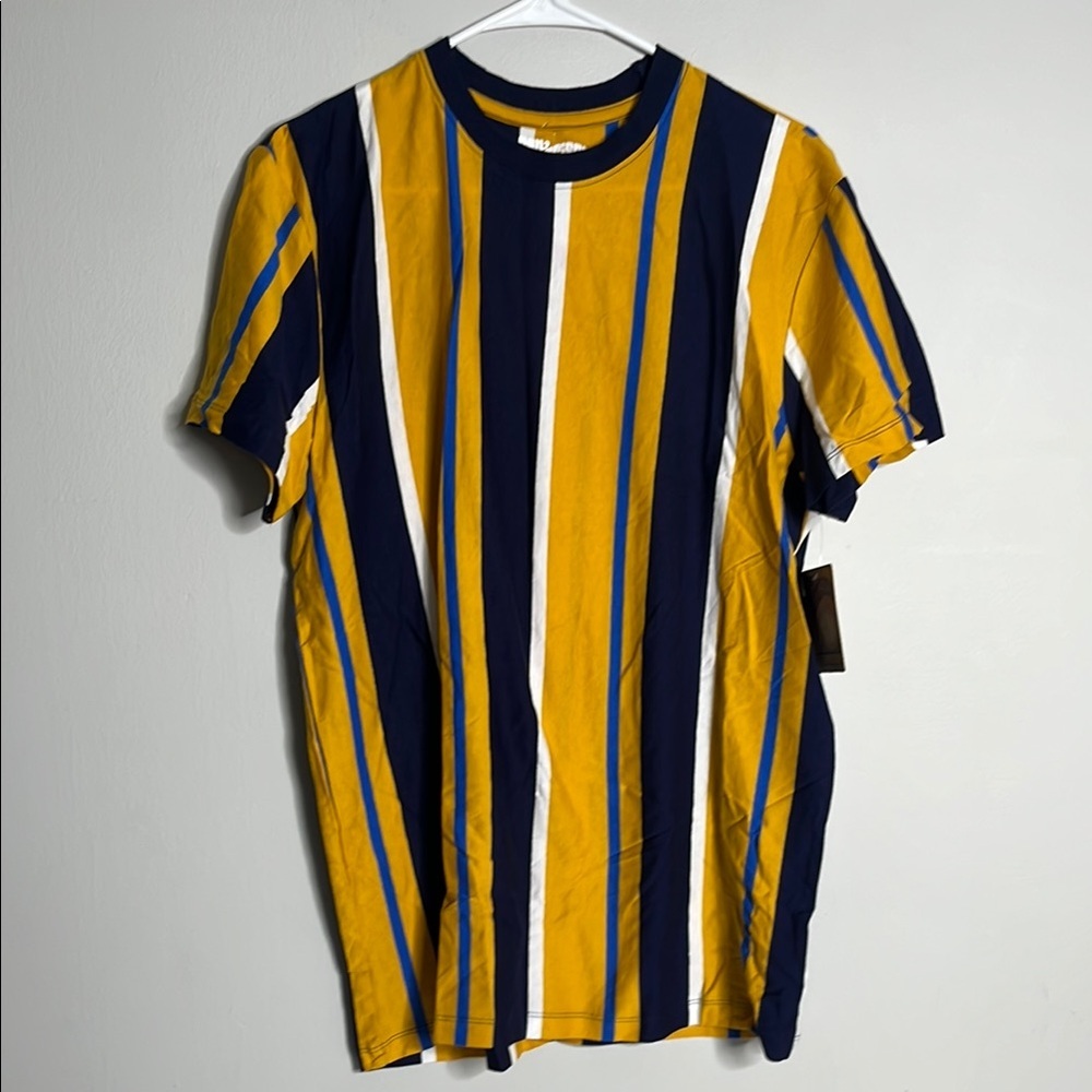 Retro Yellow and Blue Striped Short Sleeve Tee